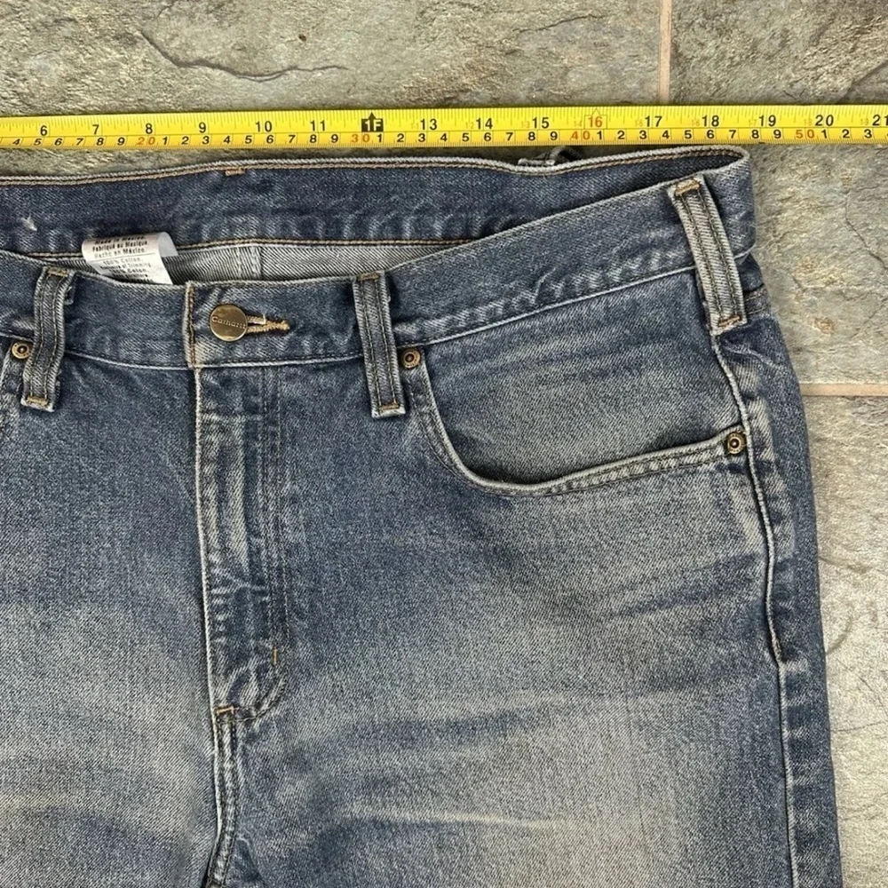 Carhartt Traditional Fit Denim Blue Jeans Mens 38x30 Workwear Distressed *flaw